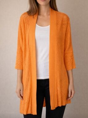 Cyrus Orange Open Front Lightweight Knit Cardigan Medium